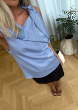 Satin top with waterfall detail at the neck. Katja MD top has a tie detail at the shoulder and a relaxed fit.