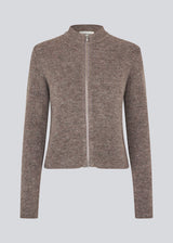 Fitted cardigan in brown in a soft knit. TreeMD cardigan has a high neck and a zipper closure in front.