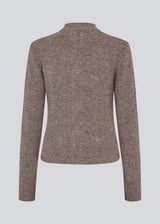 Fitted cardigan in brown in a soft knit. TreeMD cardigan has a high neck and a zipper closure in front.
