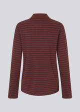 Navy striped polo in burgundy/dark red in 100% cotton pique with an embroidered logo. NobuMD LS polo has long sleeves and a placket with 4 buttons. 