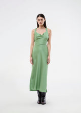 Long dress in lustrous satin with an open back. The AijaMD Dress features a feminine design with a beautifully draped skirt, a fitted waist, draping at the bust, and an elegant crisscross back. Made from 100% recycled polyester, it’s perfect for both evening and party looks.