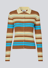 Long-sleeve cardigan with a polo collar and stripes. The AslanMD Cardigan is made from ribbed 100% organic cotton with elastic for a snug and comfortable fit. Perfect for layering or as an elegant everyday favorite.