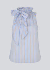 Sleeveless top with bow detail. The AugustaMD Top features stripes, elastic, and a ruffle trim at the neckline with a wide tie. Made from 85% organic cotton, a feminine and lightweight top perfect for both everyday wear and layering.