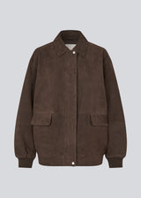 Cool suede jacket with a relaxed look. Barkmd jacket is designed in an oversized fit with a classic collar, concealed snap-button closure, and ribbed cuffs and hem for a modern bomber-inspired silhouette. Large front pockets complete the functional design, making it a stylish wardrobe staple you'll reach for season after season.