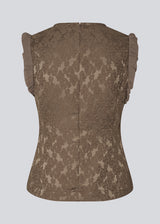 Elegant top in textured, patterned fabric. The Briannamd Top features feminine details such as a tailored fit, is sleeveless with ruffle trim, and designed with a round neckline and a back zip closure. Made from 100% recycled polyester.