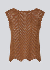 Crochet top without sleeves in a multicolored organic cotton. CaryMD top has detailed trimmings and a deep v-neckline in the back.