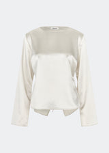 Elegant satin blouse with a feminine and contemporary look. Cianomd top is crafted from a lustrous satin fabric with long sleeves, a boat neckline, and a striking open-back detail finished with delicate tie fastening. A refined wardrobe staple that pairs effortlessly with tailored trousers, denim, or occasion-ready skirts.