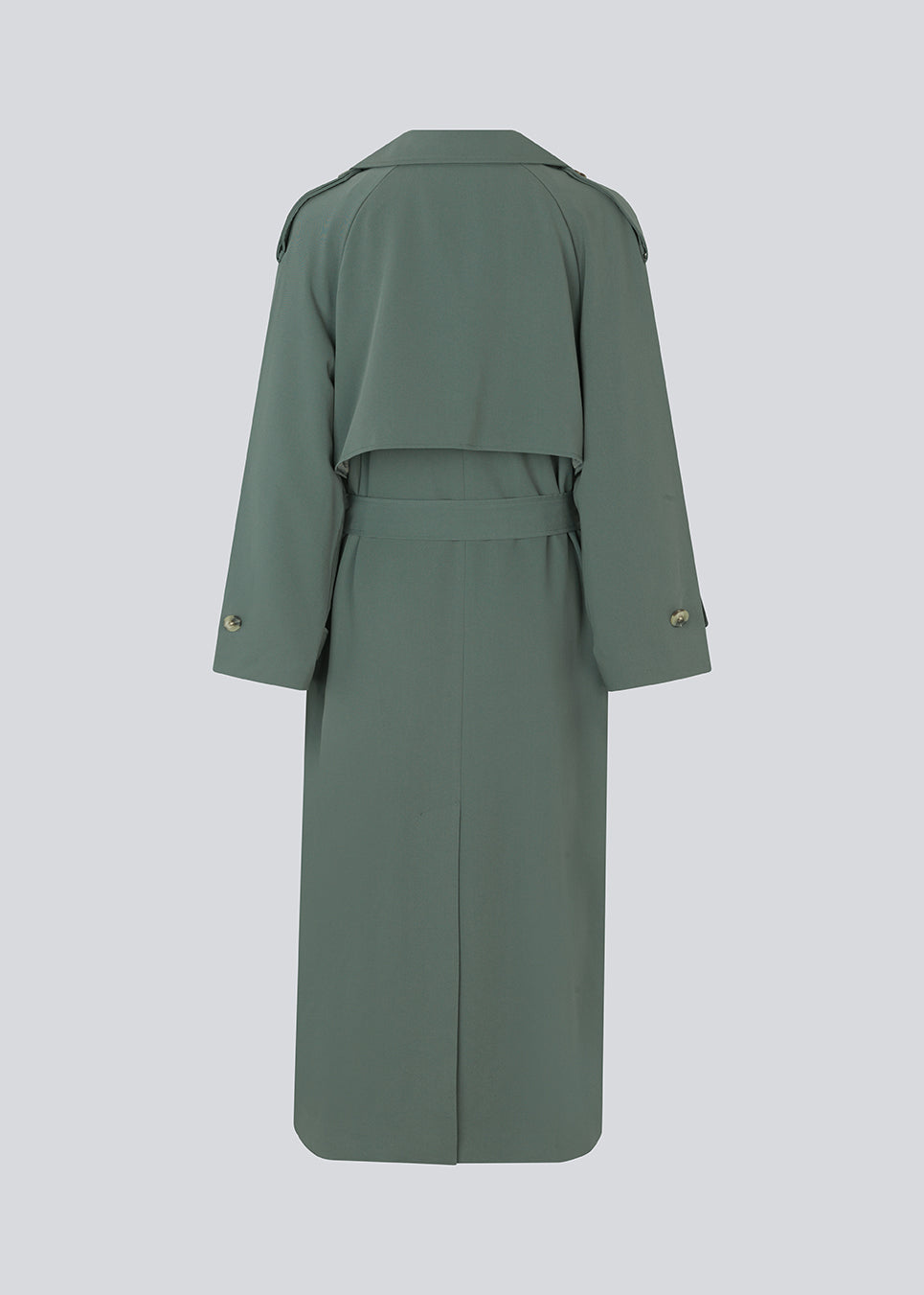 Oversized double-breasted trenchcoat with tie belt at the waist. EvieMD jacket has dropped shoulders and long, wide sleeves. Lined.