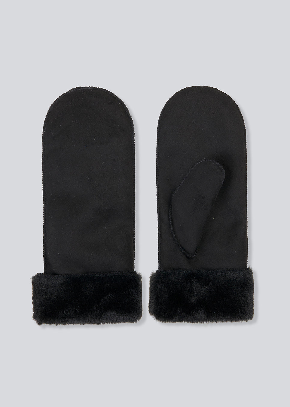 Black gloves in a soft faux suede material with faux fur details.