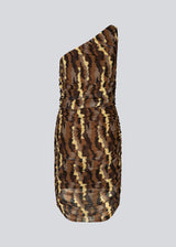 Short dress with a figure-hugging fit and asymmetrical strap. FreenMD print dress has a ruched mesh overlay of printed recycled polyester. The dress is lined. The model is 175 cm and wears a size S/36.