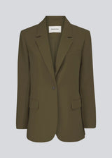 Gale blazer has a classic and elegant design, fulfilled by the beautiful revers collar and a long fit. The blazer is in a green color, and has button closure at the front and a chest pocket at the left side.