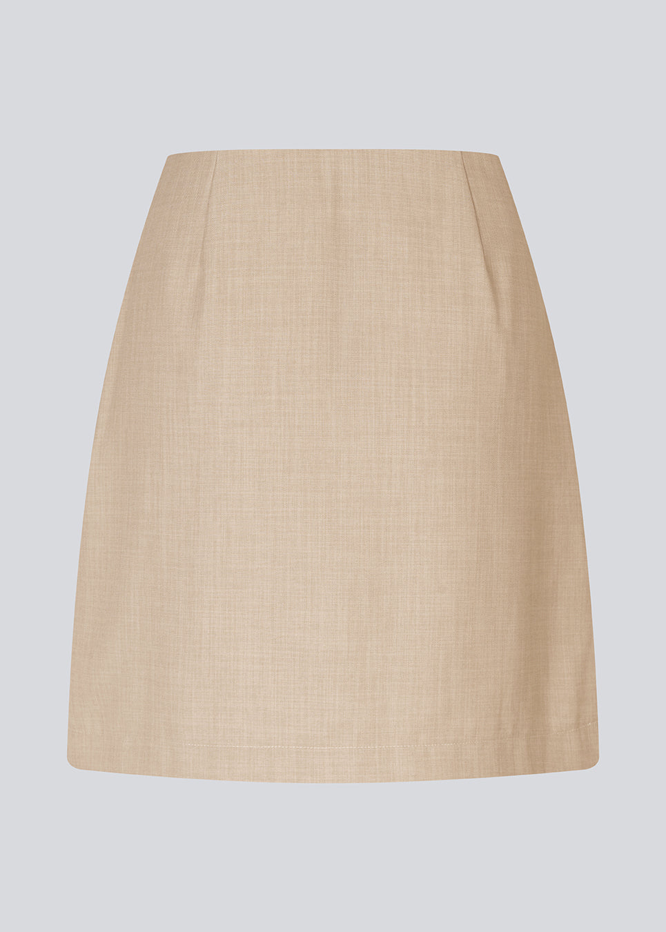 Classic A-line skirt with a short length in beige. GaleMD 2 skirt has a simple design with a hidden zipper at the side seam and a slit in front. 