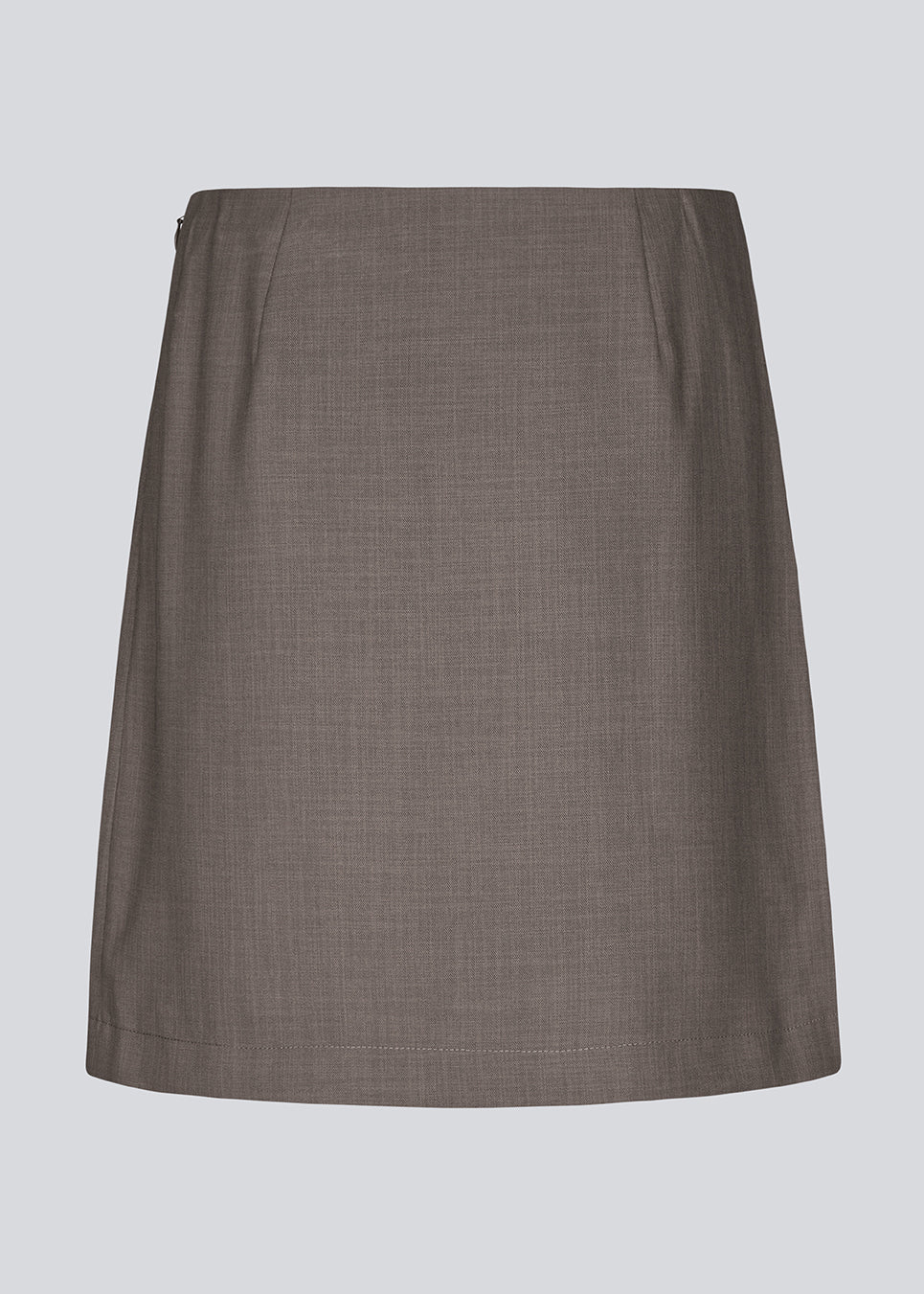 Classic brown A-line skirt with a short length. GaleMD 2 skirt has a simple design with a hidden zipper at the side seam and a slit in front.  The skirt is bigger than our regular GaleMD skirt. 