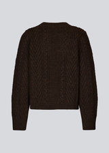 Cableknit jumper in dark brown in wool-blend quality. GrannonMD o-neck has a relaxed fit with long sleeves and a round neck, with rib trimmings at neck, sleeves and hem.