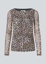 GwenMD top is a tight-fitted mesh top with leo print and gatherings in front. The top has a wide neckline and long sleeves, that are slightly more transparent than the body. 
