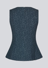Tailored top in dark blue without sleeves made from a structured material. HollisMD top has a high v-shaped neckline with a hidden zipper at the neck. 