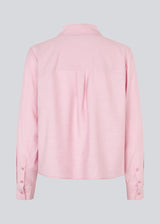 Shirt in light pink/rosa in a light EcoVero viscose with a loose fit. HudgesMD shirt has a collar, button closure in front, and long sleeves with cuffs. 