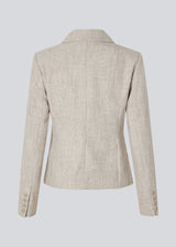 Short fitted blazer in beige melange in a structured material. KieraMD jacket has two pockets at the front and a slit at the sleeves with button closure.