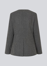 Fitted dark grey blazer in a pinstriped wool mix. KristolMD blazer has shoulder pads, two pockets in front, lining and a slit in the back.