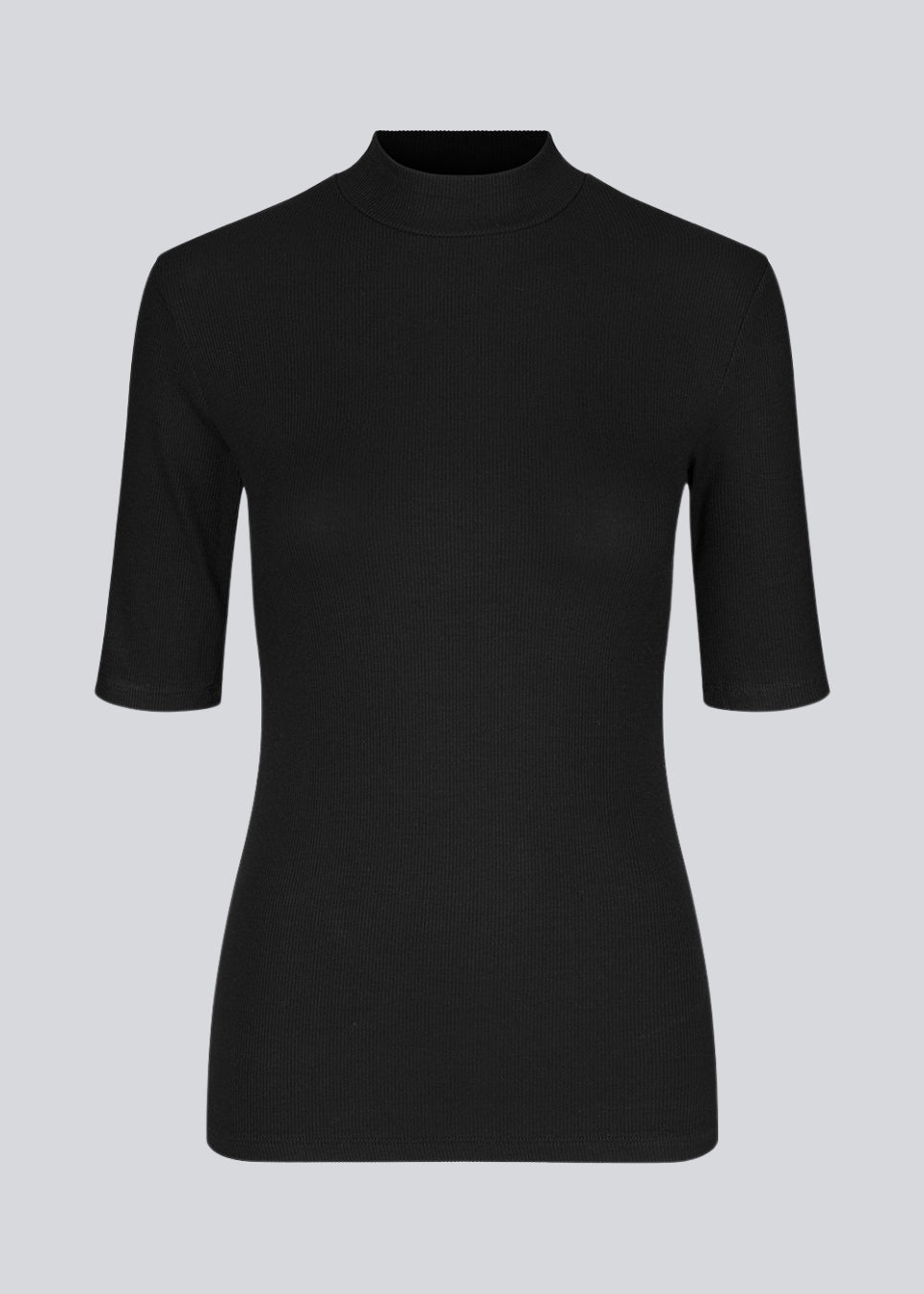 Short-sleeved black t-shirt with a high neck. Krown t-shirt is of a nice rib quality and has a tight fit. A must-have basic style in your wardrobe.