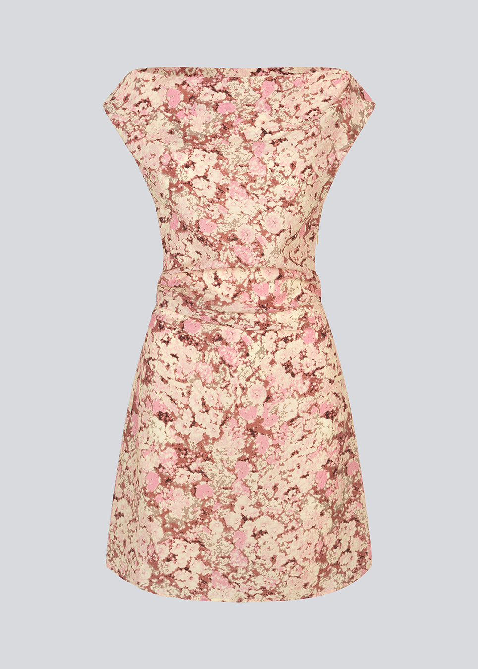 Fitted dress with asymmetrical sleeves. MeliaMD print dress has pleats and an invisible zipper on the side.