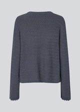Crochet top in dark blue in organic cotton. MieMD o-neck has detailed trimmings and long wide sleeves.