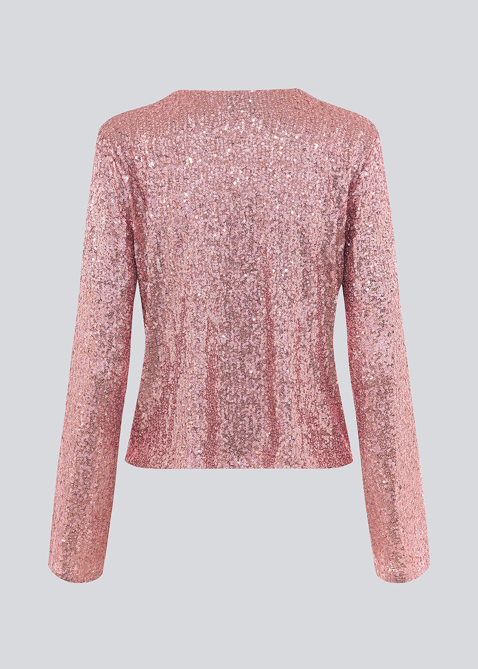 Pink cardigan with long sleeves with sequins. MulanMD cardigan has wide sleeves, is slightly cropped, and has two tiebands.