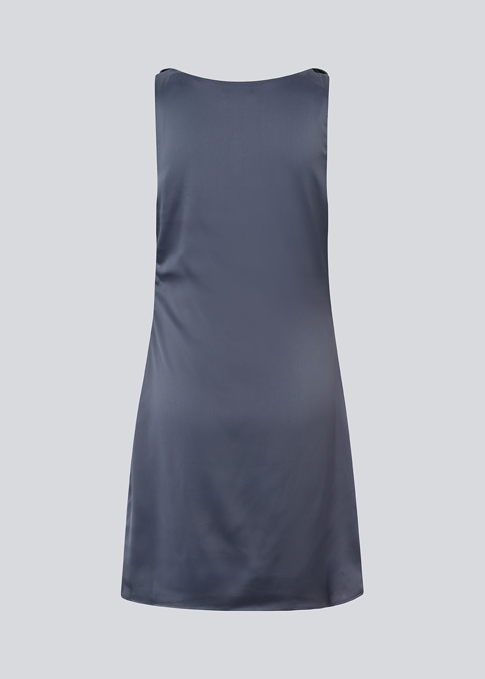 Short dress i dark blue with a waterfall detail in front. MylaMD dress is made of satin and has an invisible zipper on the side.