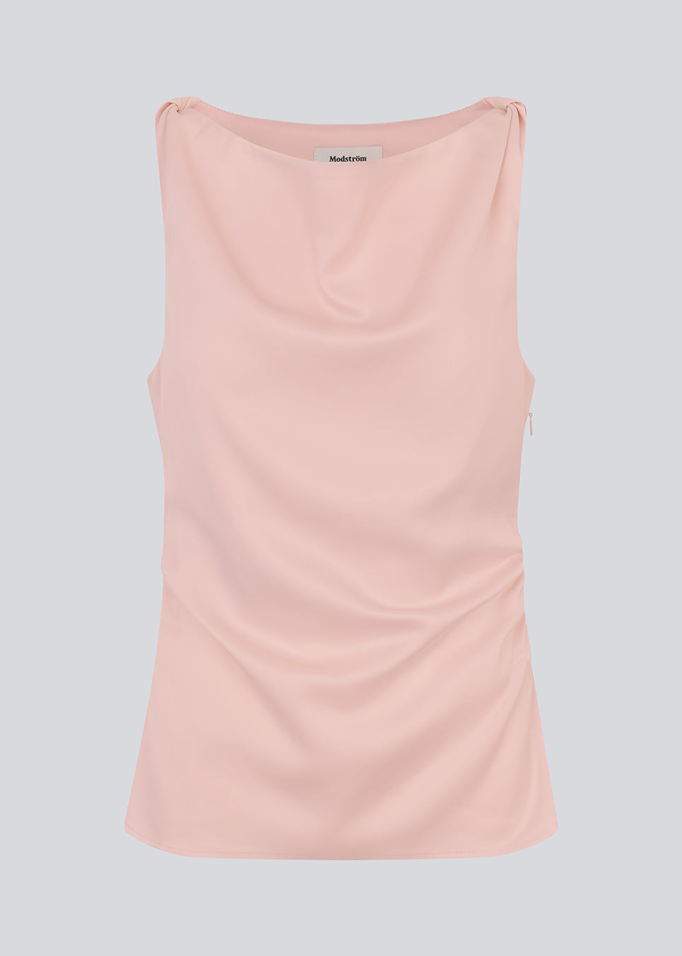 Fitted rosa top in satin. MylaMD top is sleeveless and has gatherings in the side and an invisible zipper.