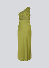 Maxi one-shoulder dress in satin. NarcissaMD dress has an open back detail and an invisible zipper in the side.