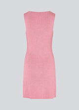 Short pink fitted dress in shimmery knit. NavalMD dress is sleeveless and has a round neckline.