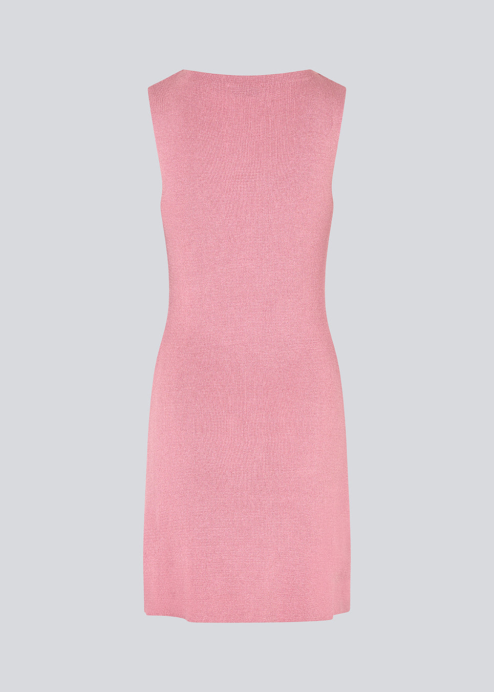 Short pink fitted dress in shimmery knit. NavalMD dress is sleeveless and has a round neckline.