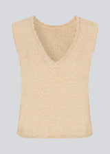 Sleevless knitted top in cotton in beige. NerissaMD top has detailed trimmings and a deep v-neckline in the back.