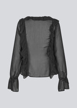 Long-sleeved top in black with a loose fit and frill details. NorrisMD top has a v-neck and wide sleeves with tie bands. The top is slightly seethrough. 