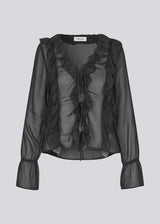 Long-sleeved top in black with a loose fit and frill details. NorrisMD top has a v-neck and wide sleeves with tie bands. The top is slightly seethrough. 