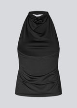 Fitted halterneck top without sleeves. Parissamd top has draped details at the front and an open back.