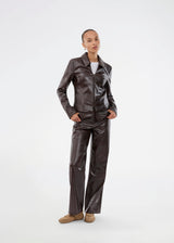 Faux leather trousers in dark brown with crocodile print. Sixstenmd pants have straight legs, pockets, belt loops and hidden zipper. A cool pair of trousers that will give your outfit plenty of edge.