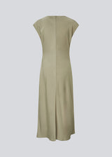 Sleeveless maxi dress light green with pleats on the side. TailorMD dress is made in satin and has a high neck, an invisible zipper in the back, and a slit in the side seam. 