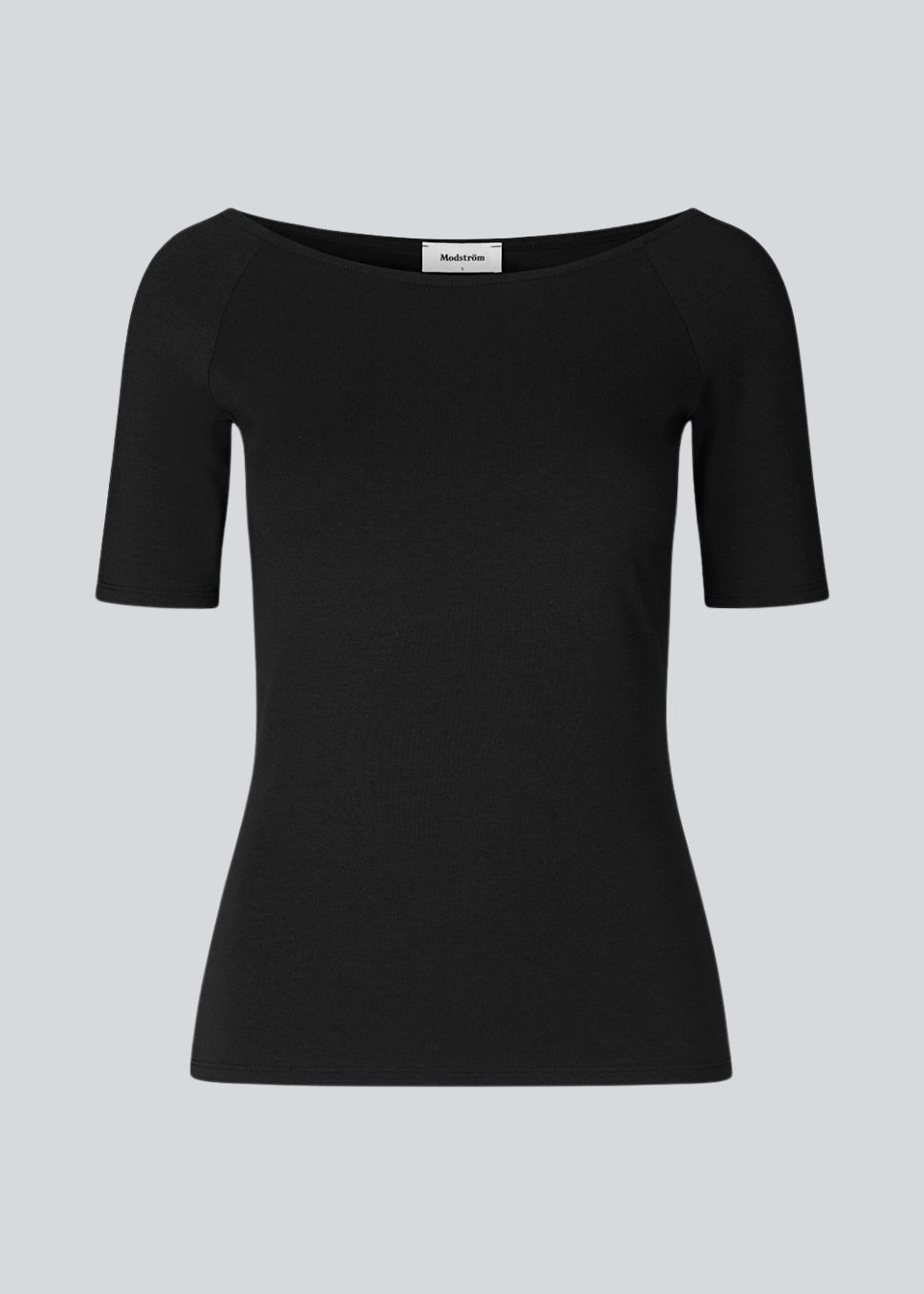 Tansy top in black has a simple look with a wide neckline at front and back and narrow sleeves. The top is slim fit without being tight. A basic must-have style in your waredrobe.