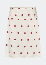 Feminine midi skirt with polka dots. The VanjaMD print skirt accentuates the waist, while the loose drape creates an elegant and relaxed look. Perfect for both everyday wear and festive occasions.