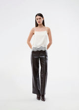 Delicate satin top in white/cream with lace details. Vuemd top has adjustable straps and refined lace details at the hem. Perfect worn alone or styled as part of a layered look.