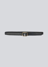 Classic leather belt with a double ring closure and stitching around the edges.
