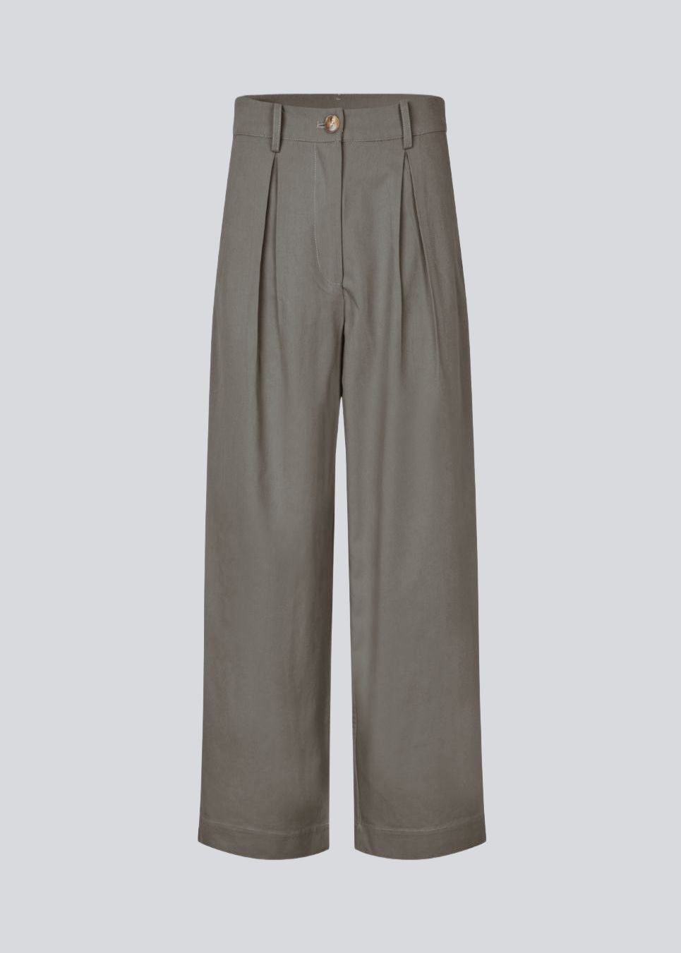Suit pants in Twill with wide legs and pleats at the top in dark grey. ToreMD pants have a medium-high waist, zipper, side pockets and paspoil pocket in the back.