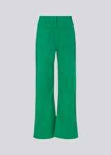 Jeans in green in a dyed organic cotton denim. AmeliaMD jeans have a high waist, five pockets and straight, wide legs. Zip fly and button.