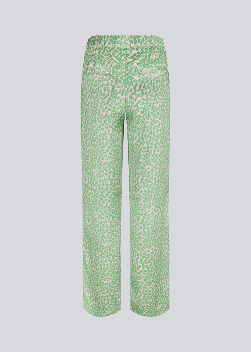 ClarkeMD print pants have straight, wide legs, and a medium waist with covered elasticated. The pants are made from recycled polyester with a smiley print.