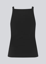Tight fit basic black top with a high and straight neckline. DaeMD top is made from a rib-knitted organic cotton. The model is 177 cm and wears a size S/36.