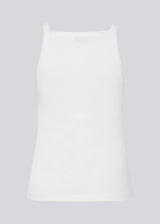 Tight fit basic white top with a high and straight neckline. DaeMD top is made from a rib-knitted organic cotton. The model is 177 cm and wears a size S/36.