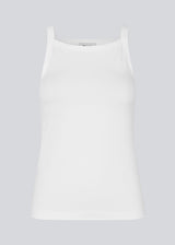 Tight fit basic white top with a high and straight neckline. DaeMD top is made from a rib-knitted organic cotton. The model is 177 cm and wears a size S/36.