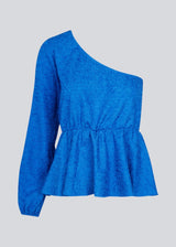 One shoulder top med et langt ærmer med puf og elastisk manchet. TalissaMD top er designet i et struktureret materiale med elastisk peplum-effekt ved taljen.