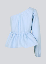 Short dress in a structured and shiny quality in blue. TelmaMD dress has a relaxed fit with a v-shaped neckline and short puff sleeves.